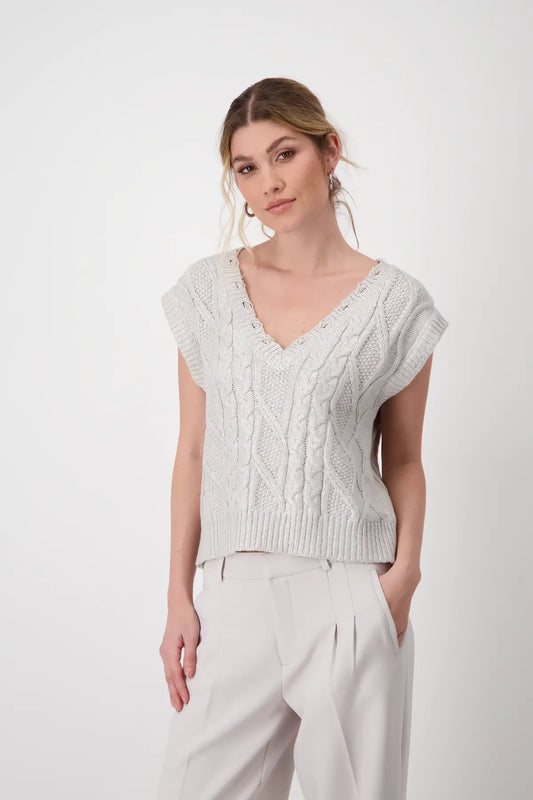 Sleeveless Cable Cotton Tank Top with Shimmer 807925