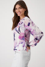 Load image into Gallery viewer, Smoked Purple Floral Pattern Blouse 409162
