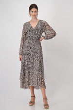 Load image into Gallery viewer, Mesh Wrap Dress with Leopard Pattern 409201
