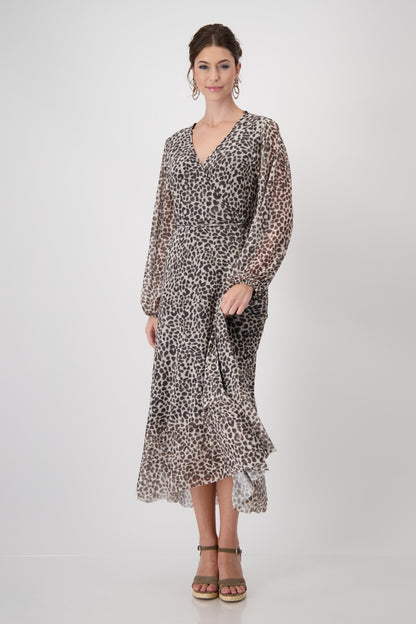 Monari Mesh Wrap Dress with Leopard Pattern 409201