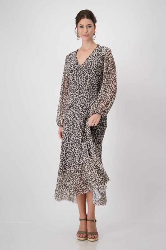 Mesh Wrap Dress with Leopard Pattern 409201