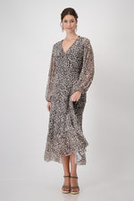 Load image into Gallery viewer, Mesh Wrap Dress with Leopard Pattern 409201
