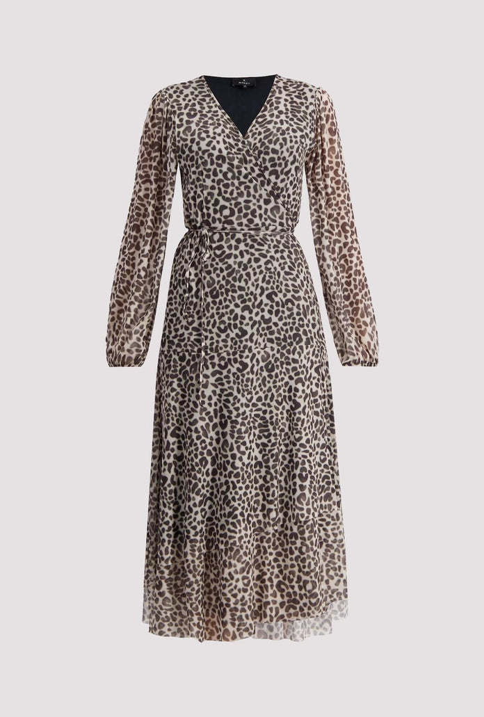Monari Mesh Wrap Dress with Leopard Pattern 409201