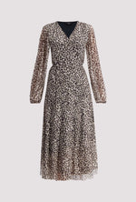 Load image into Gallery viewer, Mesh Wrap Dress with Leopard Pattern 409201
