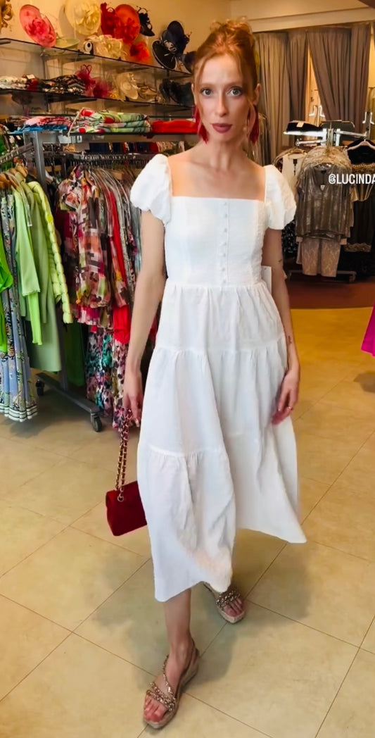 Offwhite Textured Tiered Midi Dress