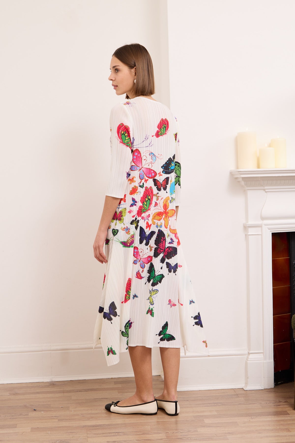 Abstract Butterfly Plissé Midi Dress