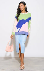 Load image into Gallery viewer, Green Abstract Multi Print Knit Jumper M043256

