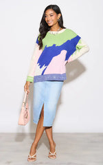 Load image into Gallery viewer, Green Abstract Multi Print Knit Jumper M043256
