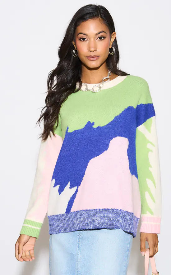 Green Abstract Multi Print Knit Jumper M043256