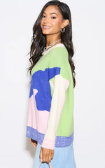 Load image into Gallery viewer, Green Abstract Multi Print Knit Jumper M043256
