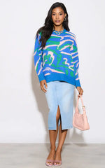 Load image into Gallery viewer, Blue Abstract Knit Jumper M043253
