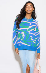 Load image into Gallery viewer, Blue Abstract Knit Jumper M043253
