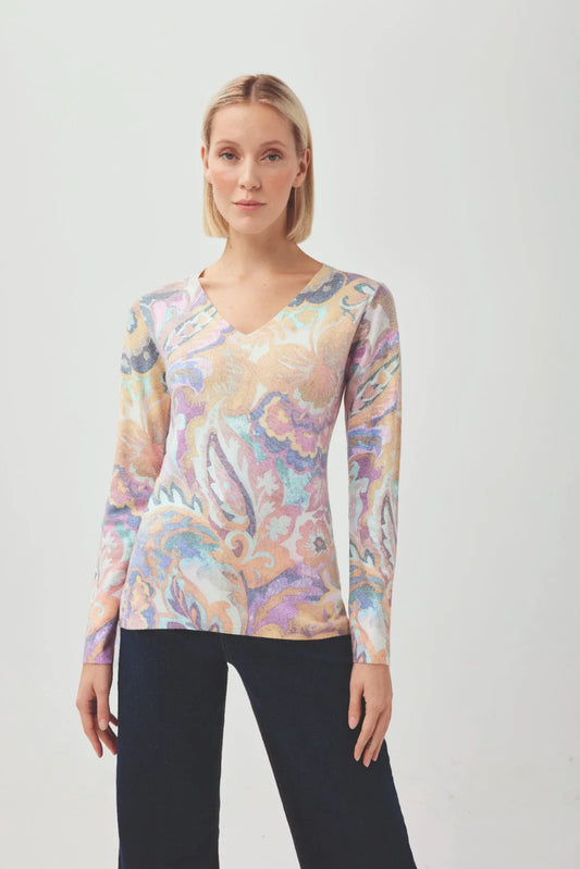 Lilac/Ochre Abstract Flower Print Jumper KH244