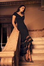 Load image into Gallery viewer, Sheer Panel Off shoulder Trumpet Dress 223743
