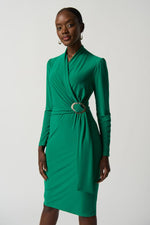 Load image into Gallery viewer, Green Wrap Buckle Dress 233119
