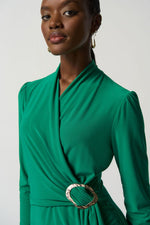 Load image into Gallery viewer, Green Wrap Buckle Dress 233119
