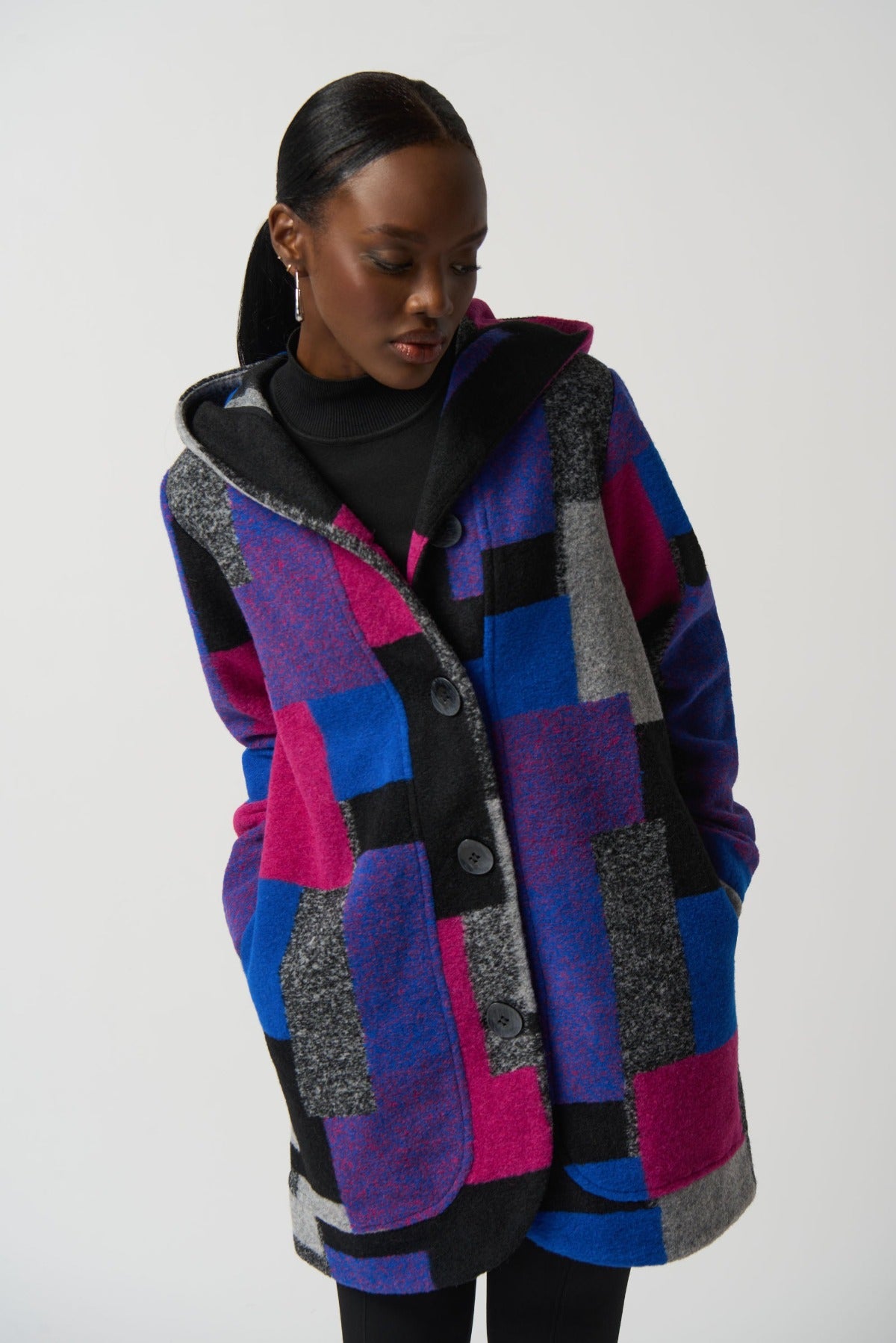 Geometric Print Wool Hooded Coat 233961