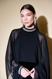 Velvet And Chiffon Dress With Cape And Rhinestone Collar 234706