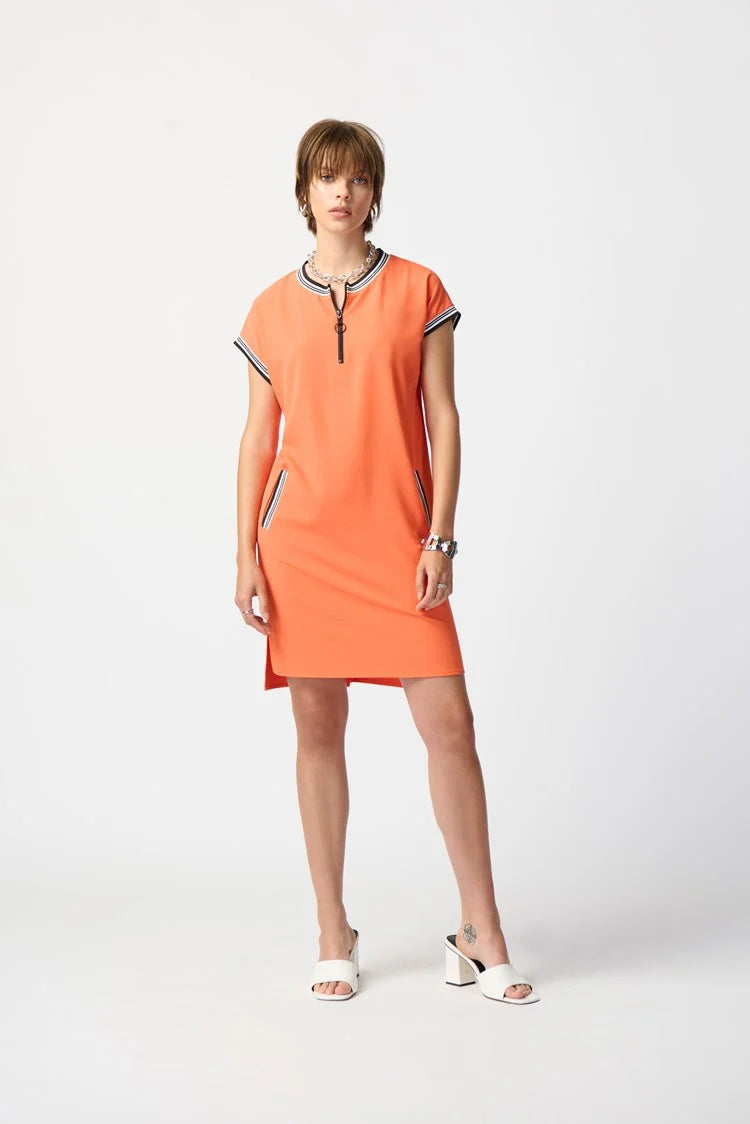 Mandarin Straight Dress With Rib Trimming 241235