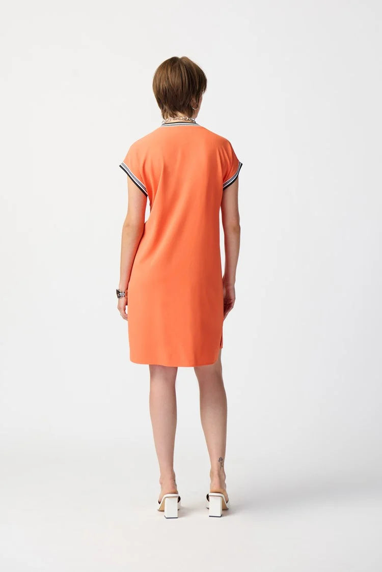 Mandarin Straight Dress With Rib Trimming 241235