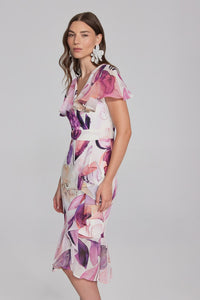 Floral Print Scuba Crepe and Chiffon Dress 241732