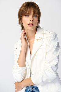 Studded Foiled Suede Jacket with Floral Appliqué 241904