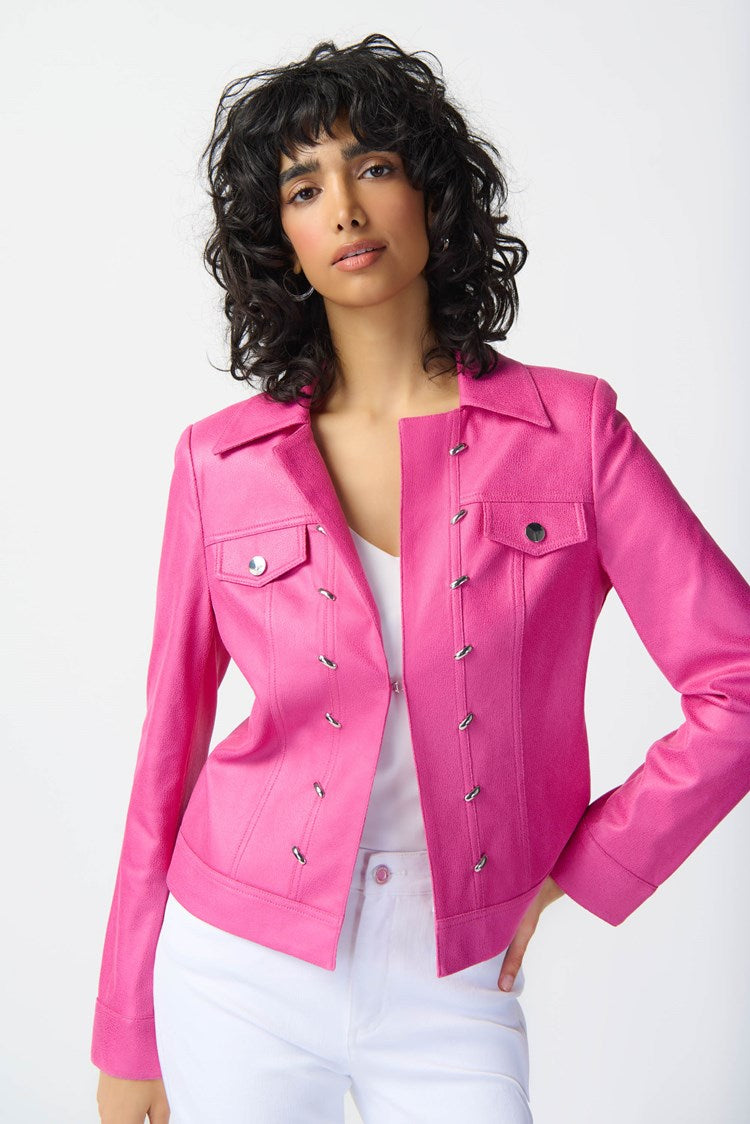 Foiled Suede Jacket With Metal Trims 241911
