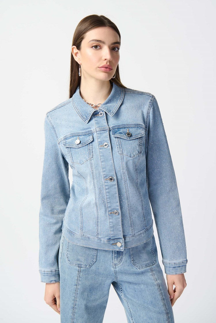 Fitted Denim Jacket With Allover Rhinestones 241914