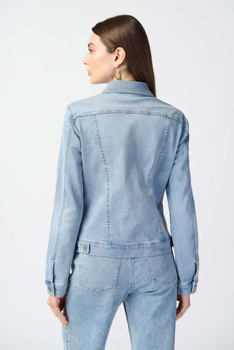 Fitted Denim Jacket With Allover Rhinestones 241914