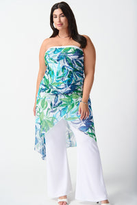 Mesh & Silky Knit Tropical Print Jumpsuit 242024