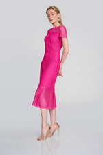 Load image into Gallery viewer, Fuchsia Guipure Lace Flounce Dress 242704
