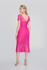 Load image into Gallery viewer, Fuchsia Guipure Lace Flounce Dress 242704
