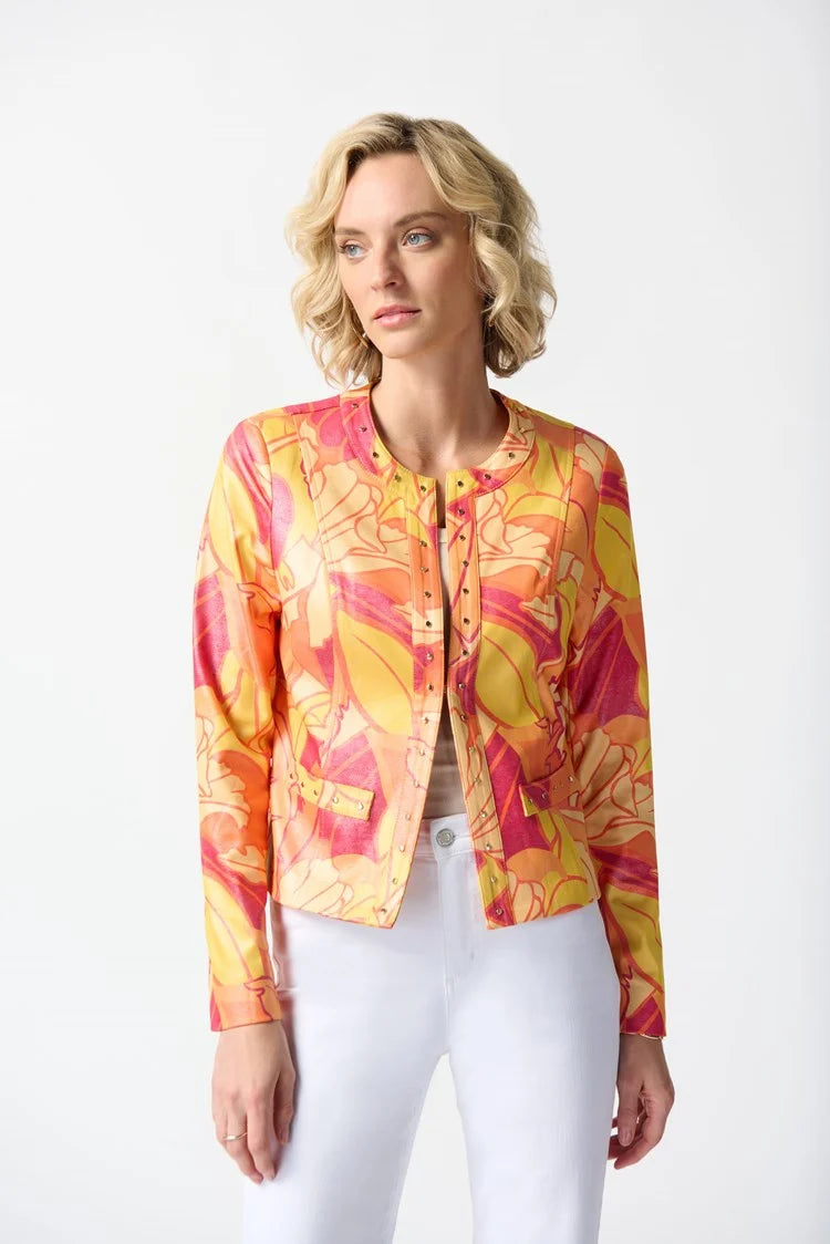 Floral Print Suede Fitted Jacket 242916