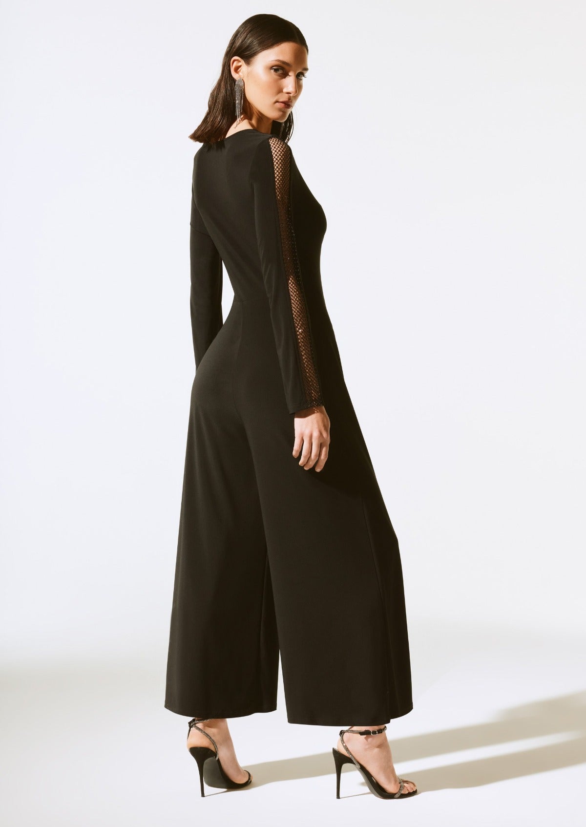 Black Silky Knit Culottes Jumpsuit 243722