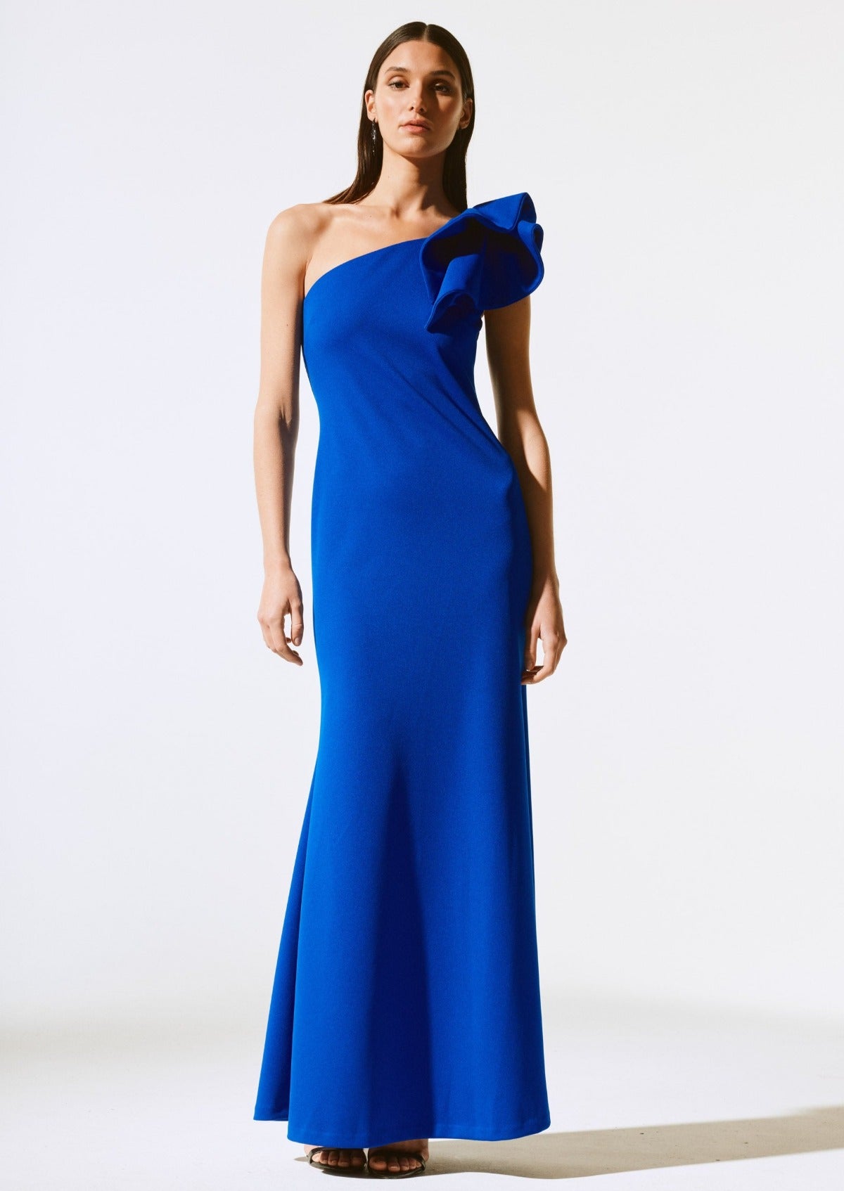 One-Shoulder Scuba Crepe Gown 243746