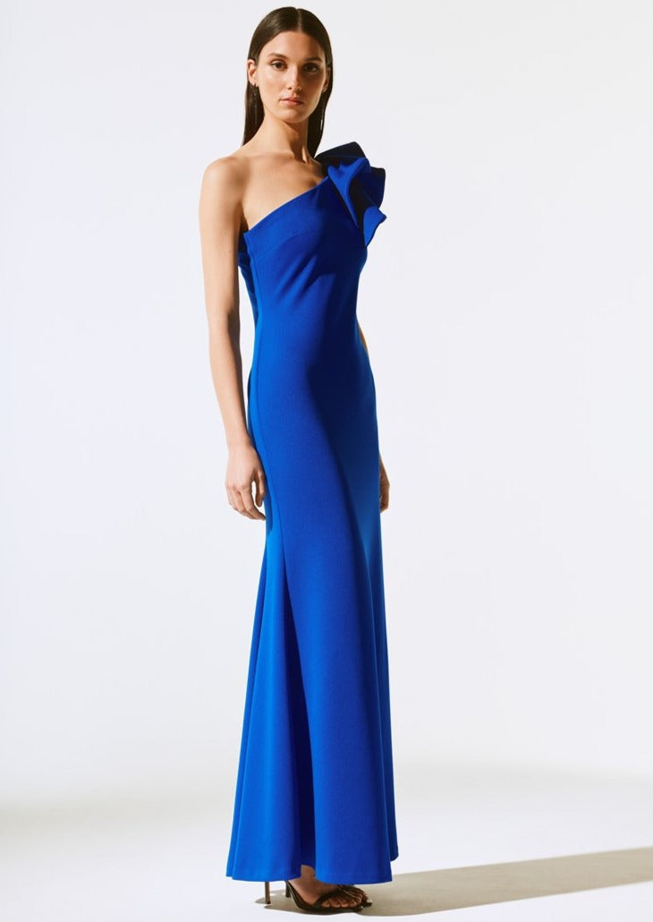 One-Shoulder Scuba Crepe Gown 243746