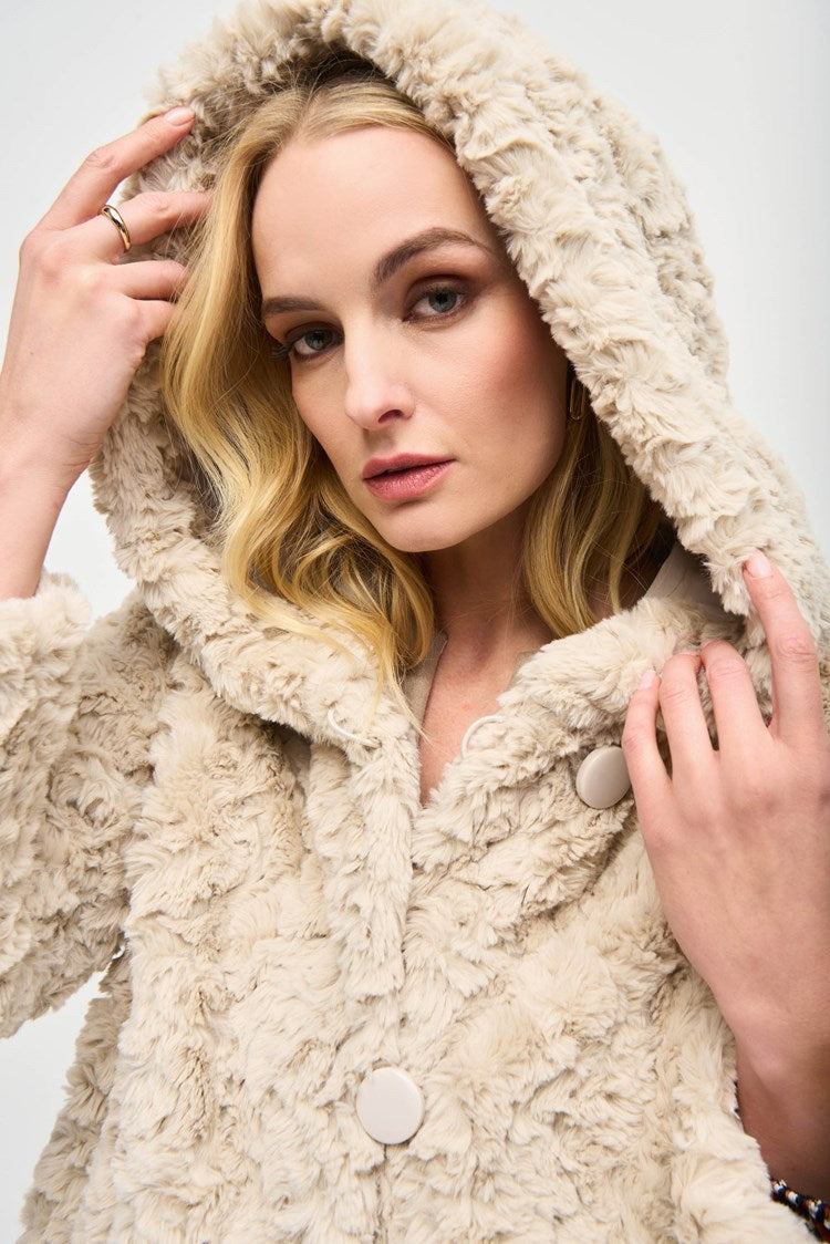 Reversible Faux Fur Coat with Hoodie 243903