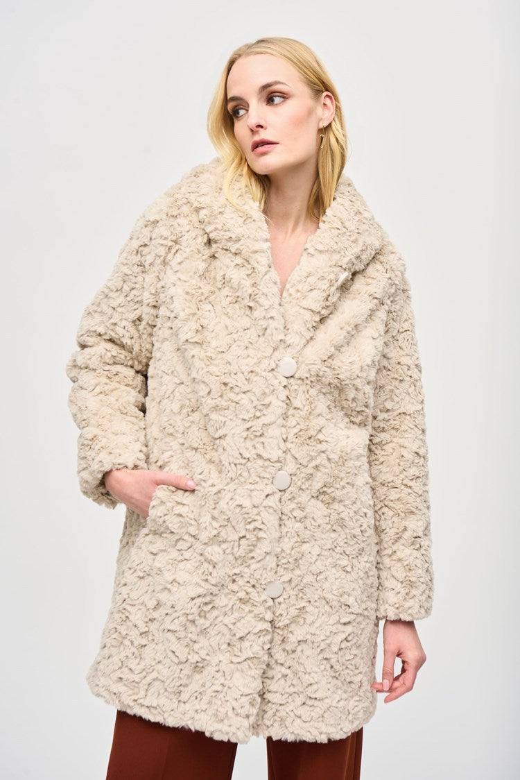 Reversible Faux Fur Coat with Hoodie 243903