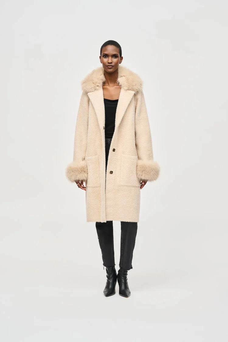 Feather Yarn and Faux Fur Coatigan 243923