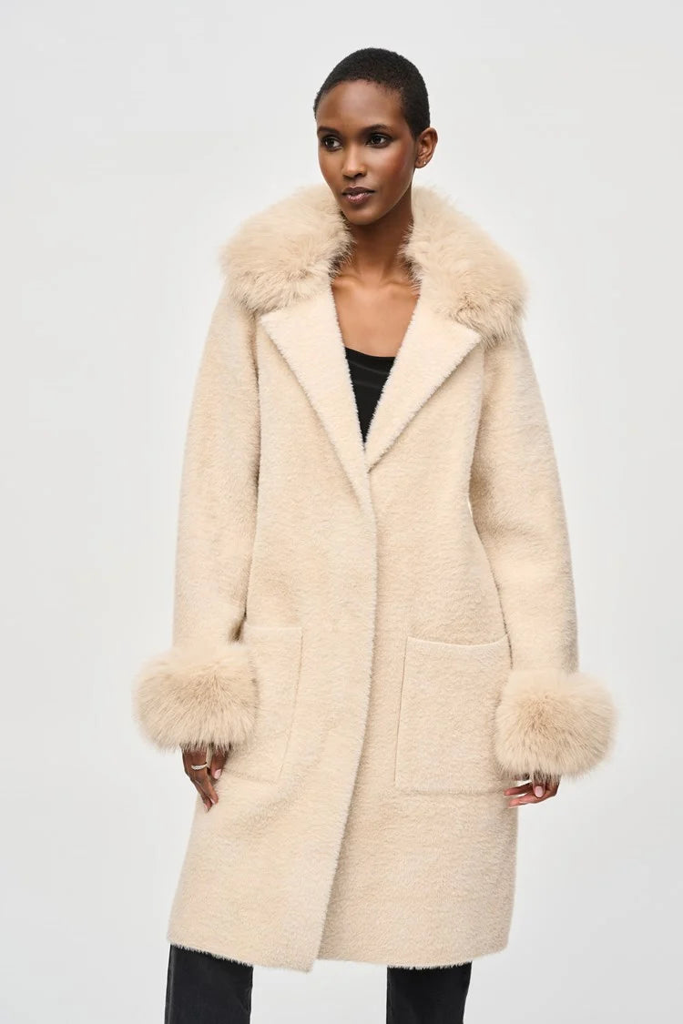 Feather Yarn and Faux Fur Coatigan 243923
