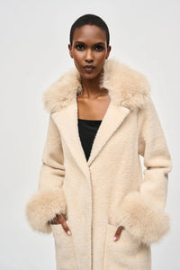 Feather Yarn and Faux Fur Sweater Coat 243923