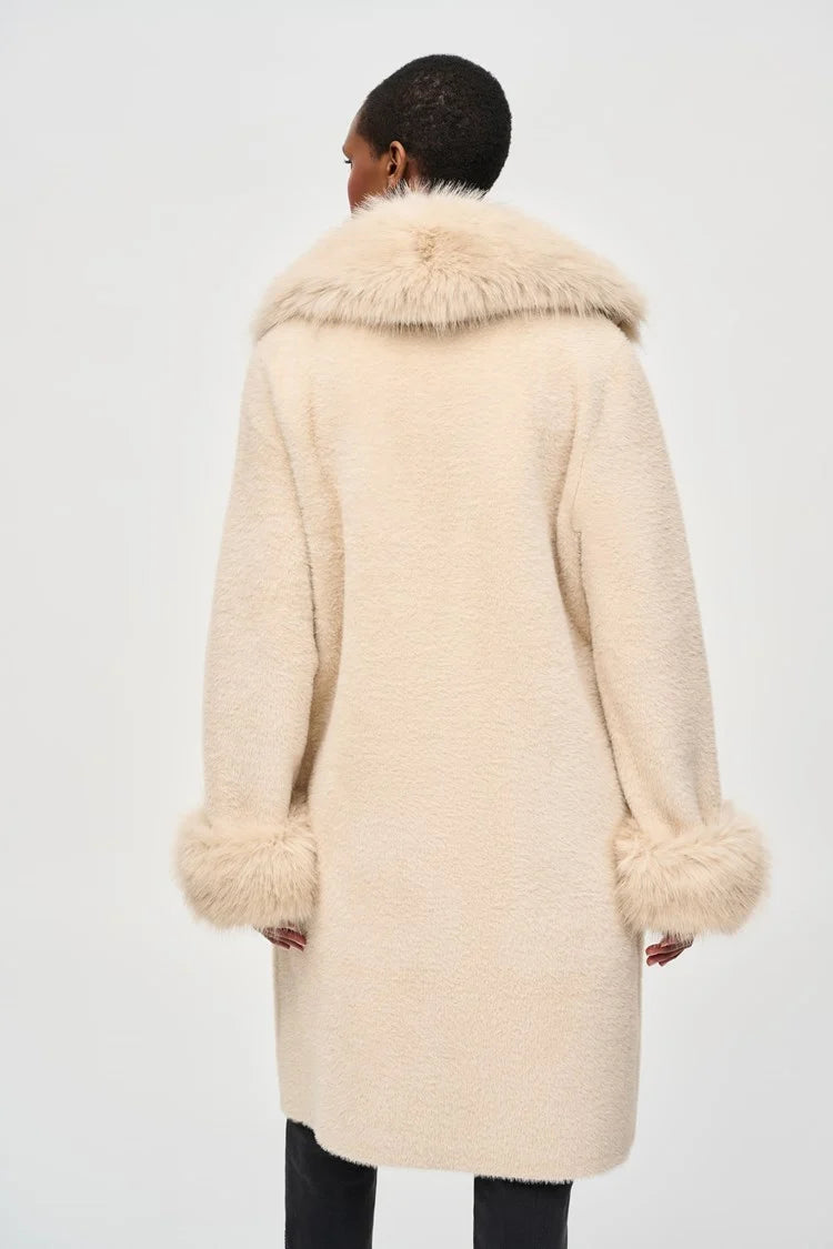 Feather Yarn and Faux Fur Sweater Coat 243923