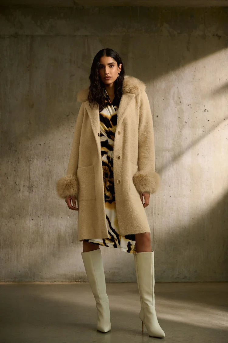 Feather Yarn and Faux Fur Coatigan 243923