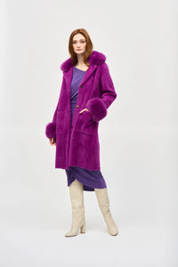 Feather Yarn and Faux Fur Sweater Coat 243923