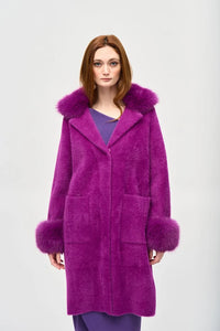 Feather Yarn and Faux Fur Sweater Coat 243923