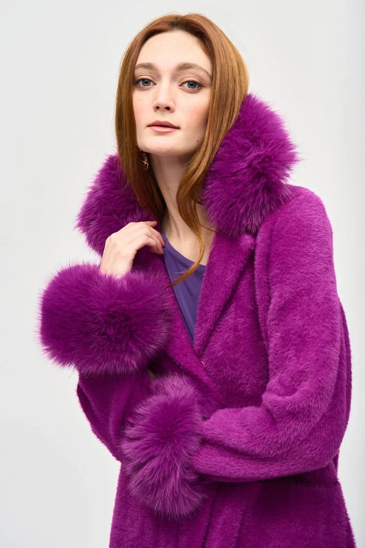 Feather Yarn and Faux Fur Coatigan 243923
