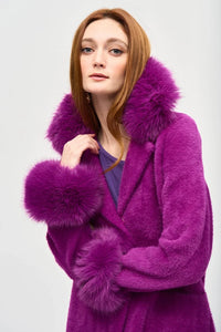 Feather Yarn and Faux Fur Sweater Coat 243923