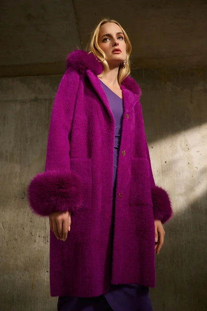 Feather Yarn and Faux Fur Coatigan 243923