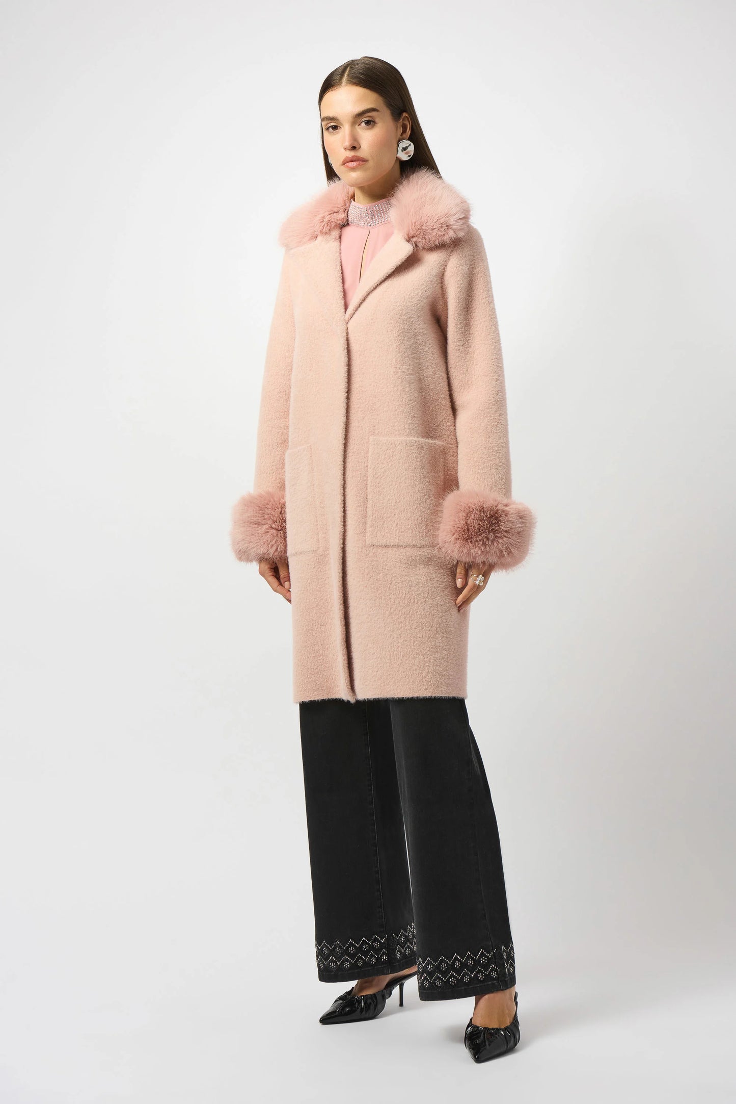 Feather Yarn and Faux Fur Coatigan