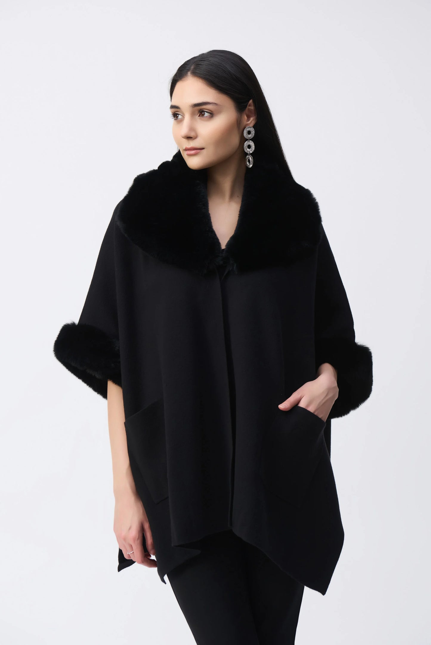 Brushed Knitted and Faux Fur Cape
